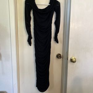 Long black ruched SHEIN dress. Size M. Mesh long sleeves